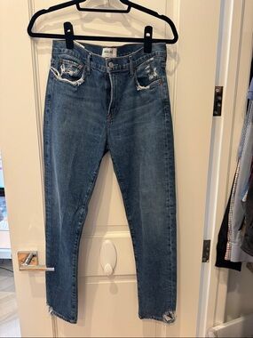 Agolde Straight Leg Distressed Jeans — Medium Blue